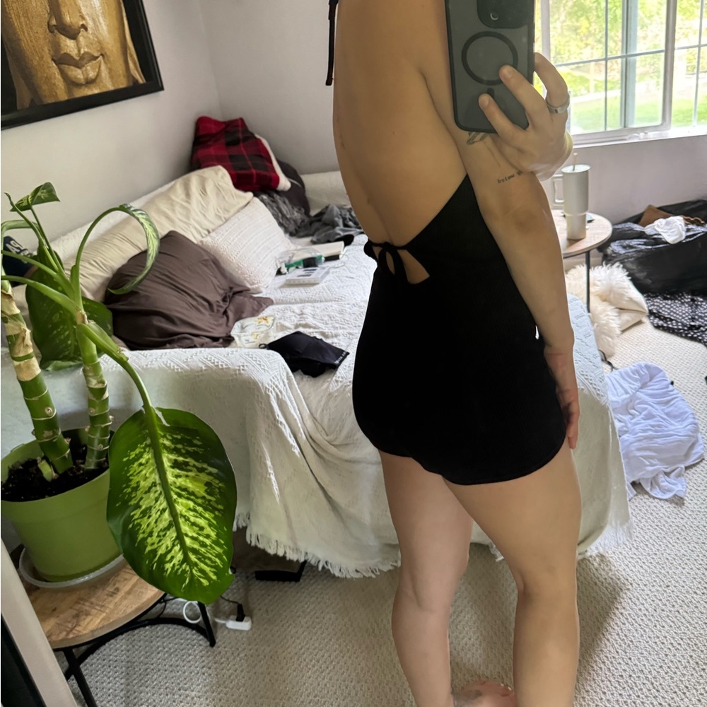 Black Ribbed Halter Romper - Picture 3 of 5